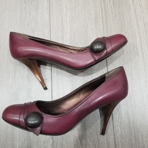 Miu Miu Burgundy Leather Rounded Toe Pumps